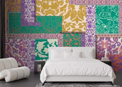 patchwork floral pattern with paisley and india flower motifs. damask style pattern for textil and decoration Wall mural