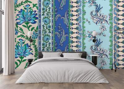 patchwork floral pattern with paisley and indian flower motifs. border style pattern for textil and decoration Wall mural