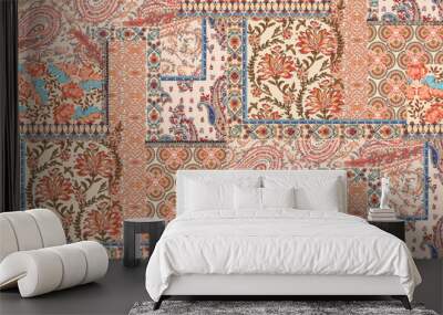 patchwork floral pattern with paisley and indian flower motifs. damask style pattern for textil and decoration Wall mural