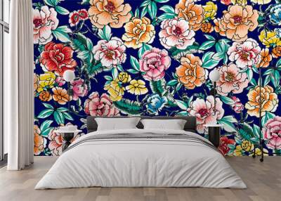 Pretty floral pattern with roses and leaves perfect for decoration and textile Wall mural