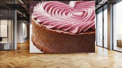 Cake with heart shape design. Valentine pastry. Wall mural