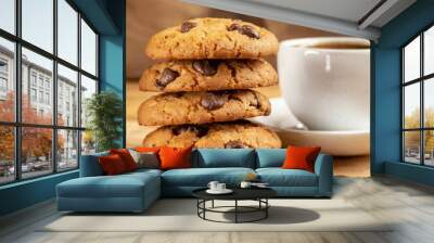 Coffee and cookies isolated on table closeup Wall mural