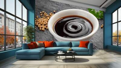 Soy sauce bowl isolated, closeup Wall mural