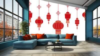 Illustration red and gold chinese lanterns for new year of vector Wall mural