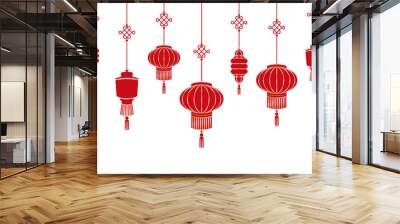 Illustration red chinese lanterns vector Wall mural