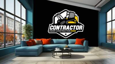 Excavator Or skid steer logo vector for construction company. Heavy equipment template vector illustration for your brand. Wall mural