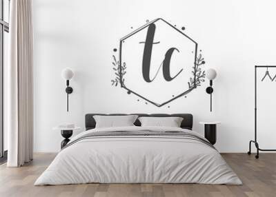 Handwritten initial letter T C TC for identity and logo. Vector logo template with handwriting and signature style. Wall mural