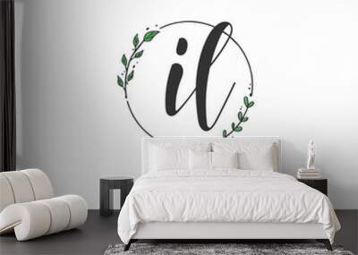 I L IL Initial handwriting and signature logo design with circle. Beautiful design handwritten logo for fashion, team, wedding, luxury logo. Wall mural