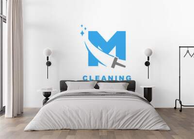 M logo cleaning services for branding company. Housework template vector illustration for your brand. Wall mural