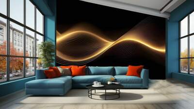 Abstract black background with yellow wave Wall mural