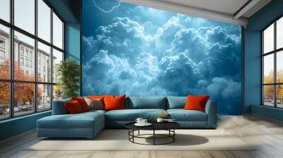 Dramatic Thunderstorm Clouds Illuminated by Distant Lightning in a Night Sky - Perfect for Weather and Nature Themes Wall mural