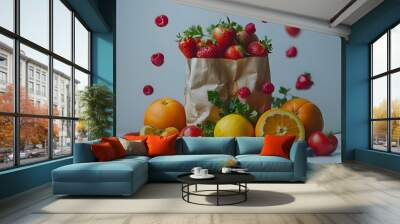 Fresh Fruit Selection: Strawberries, Oranges, Lemons, and More for Healthy Eating and Recipe Ideas Wall mural