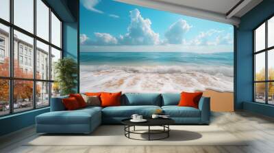 Beautiful seascape with sandy beach and blue sky with clouds Wall mural