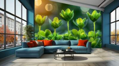 Sunlit Green Clover Leaves in a Lush Garden - Nature s Tranquility for Wall Art, Greeting Cards, and Posters Wall mural