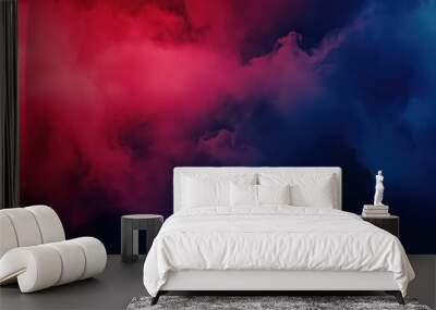 Abstract background with dynamic red and blue smoke blending seamlessly, creating a vibrant, atmospheric effect. Soft gradients, shadows, and motion add to the dreamy, fluid texture. Wall mural