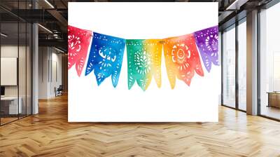 Colorful papel picado banners create festive atmosphere, evoking joy and celebration. Wall mural