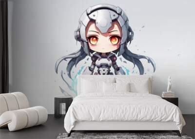 full body cyborg girl chibi style character with glowing eyes Wall mural