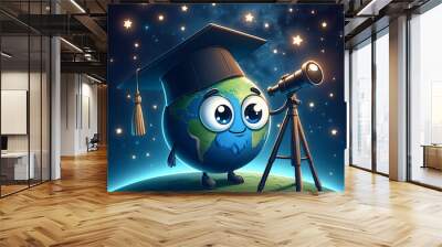 Planet Earth looks at the stars through a telescope Wall mural