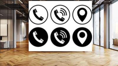 Big set of black and white icons contact. Isolated on white background. Mail, phone, fax, web and others icon. Big set. Vector icon. Web icon set. Website set icon vector Wall mural