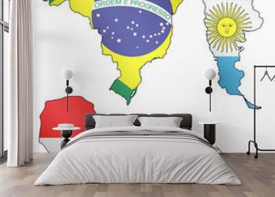 South America Maps with Flags 1 EPS 10 Wall mural