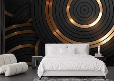 Abstract black and gold circle shapes background Wall mural