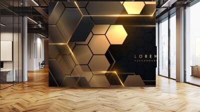 Abstract black and gold hexagonal luxury background Wall mural