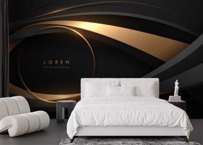 Abstract black and gold waved lines background Wall mural