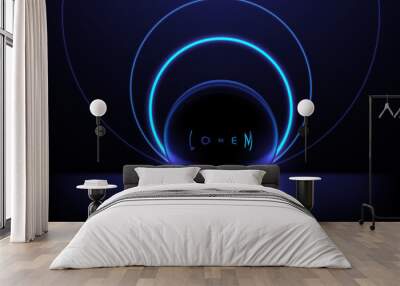 Abstract black sphere with circle blue light effect background Wall mural