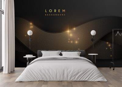 Abstract black waved shapes background with golden dots Wall mural