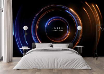 Abstract blue and yellow circle lights with motion effect Wall mural