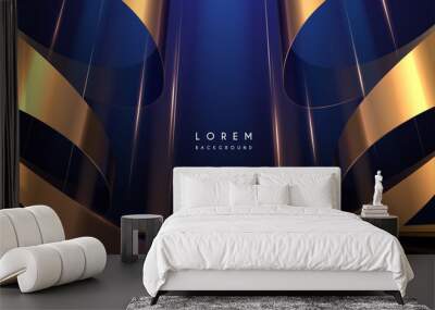 Abstract blue background with golden ribbons and light effects Wall mural