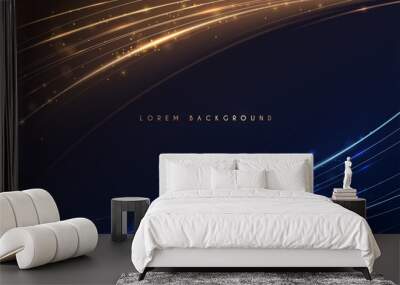 Abstract gold and blue light lines background Wall mural