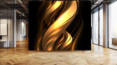 Abstract gold glow lines on black background Wall mural