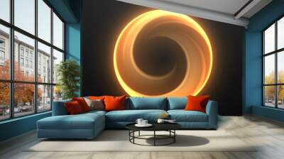 Abstract gold light circle effect on black background Wall mural