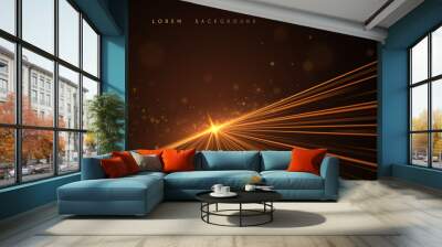 Abstract gold light lines with sparks Wall mural