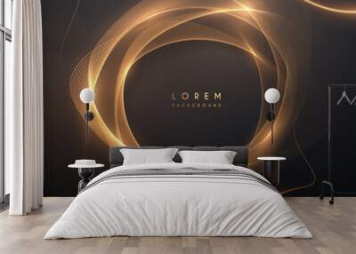 Abstract golden circle lines with glow effect Wall mural