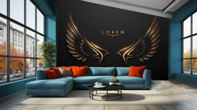 Abstract golden wings on black background Wall mural