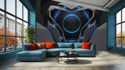 Abstract metal technology background with blue light effect Wall mural