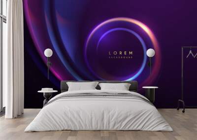 Abstract neon light circle lines background Wall mural