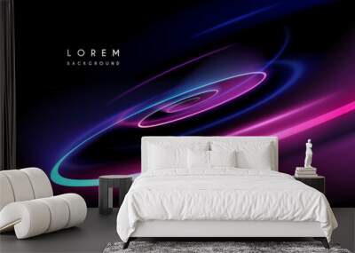 Abstract neon light spiral effect on black background Wall mural