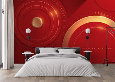 Abstract red and gold circle background Wall mural