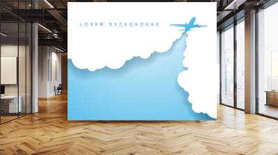 airplane on paper sky clouds Wall mural