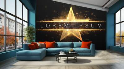 Black and gold star shape background with glow effect Wall mural