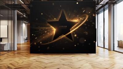 Black and gold stars background with light effect Wall mural