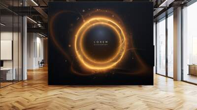 Black sphere with golden light effect Wall mural