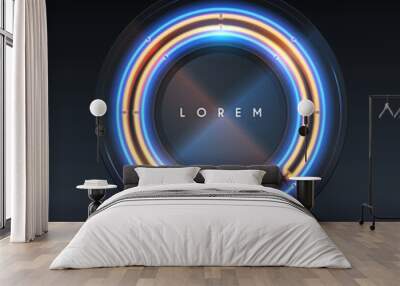 Circle blue and yellow neon lights frame Wall mural