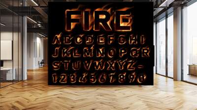 Fire alphabet on black background Wall mural