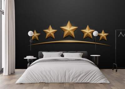 Five gold stars on black background Wall mural