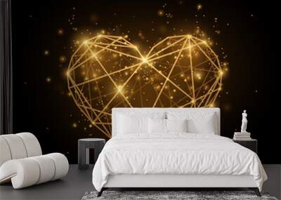 Glitter gold heart on black background Wall mural