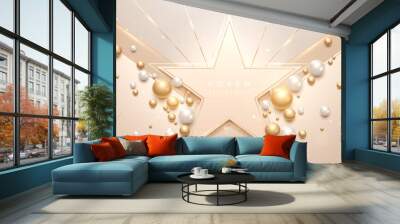 Gold and white star shape template with light effect Wall mural